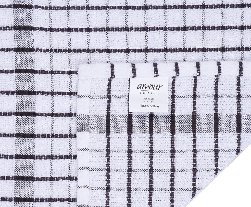AMOUR INFINI Kitchen Dish Cloths Set of 8 - Ultra Soft, Highly Absorbent, Quick-Drying Terry Cotton Dishcloths 12"x12" Inch Wash & Cleaning Cloths for Kitchen & Dishwashing (Assorted)