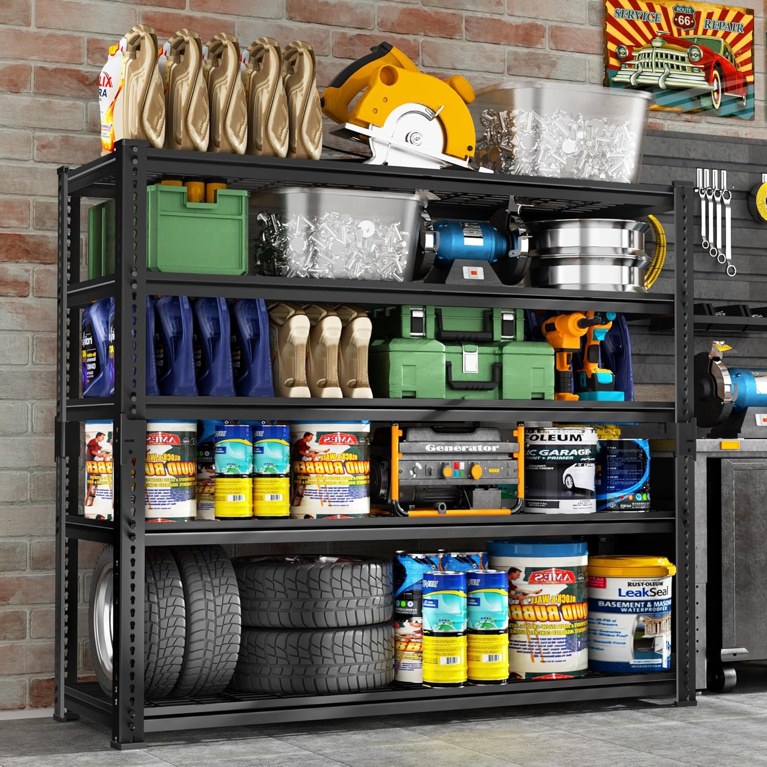 Storage Shelves Heavy Duty, 4 PCS 48" L x 18" W x 72" H Garage Wire Shelving Unit Loads 2800LBS, 5-tier Adjustable Metal Industrial Utility Shelf Rack for Kitchen, Laundry Room, Warehouse, Basement