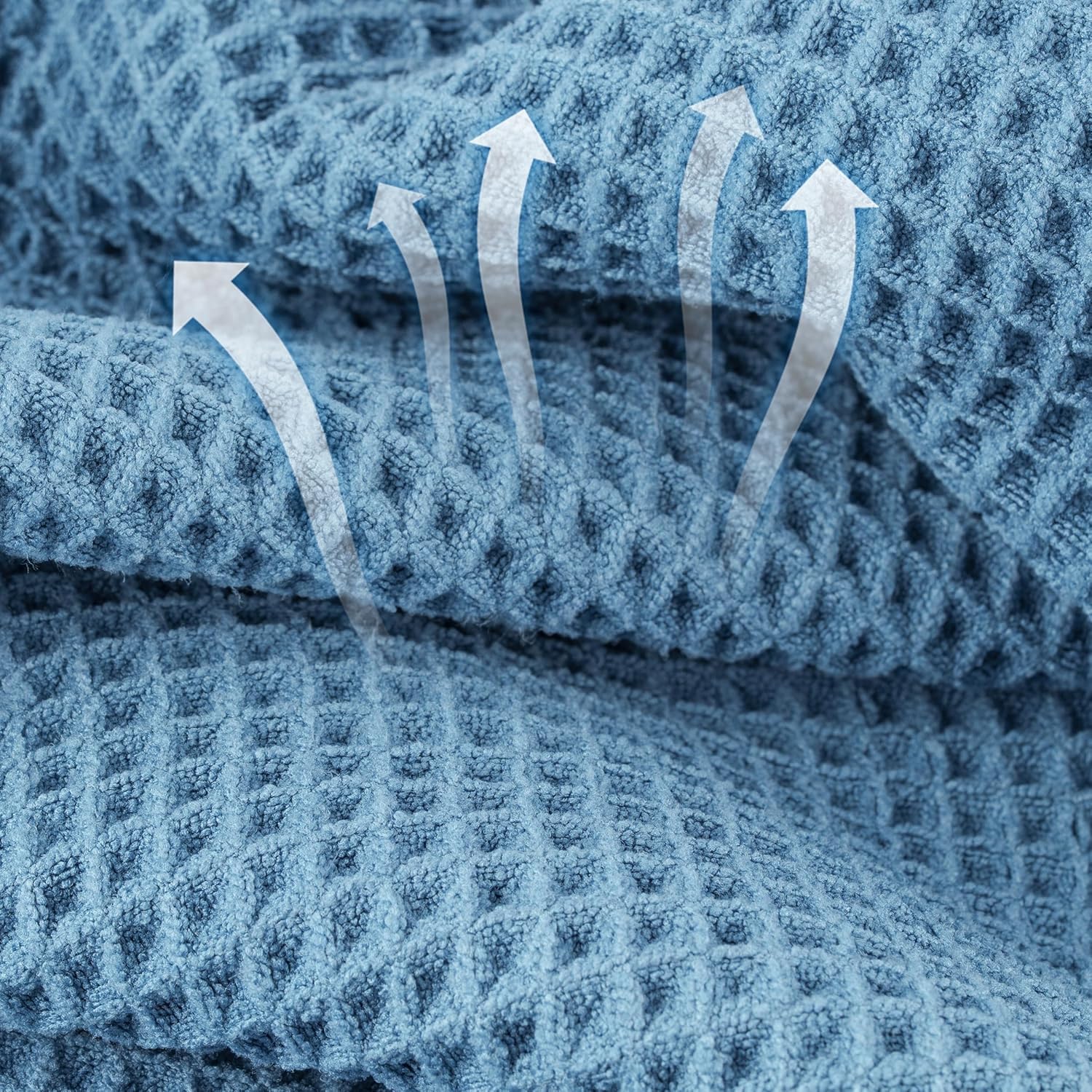 Microfiber Waffle Face Towels, 2 Pieces, Oversized, Soft, Absorbent, Fast Drying, Lint Free (Blue)
