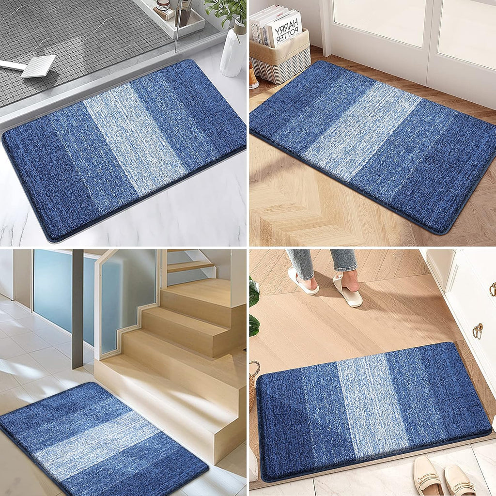 Kitinjoy Indoor Outdoor Door Mat, 47x24 Non-Slip Absorbent Dirt Trapper, Low-Profile Washable Inside Entrance Front Floor Mat, Sturdy Soft Entry Doormats for Entryway, Navy Blue