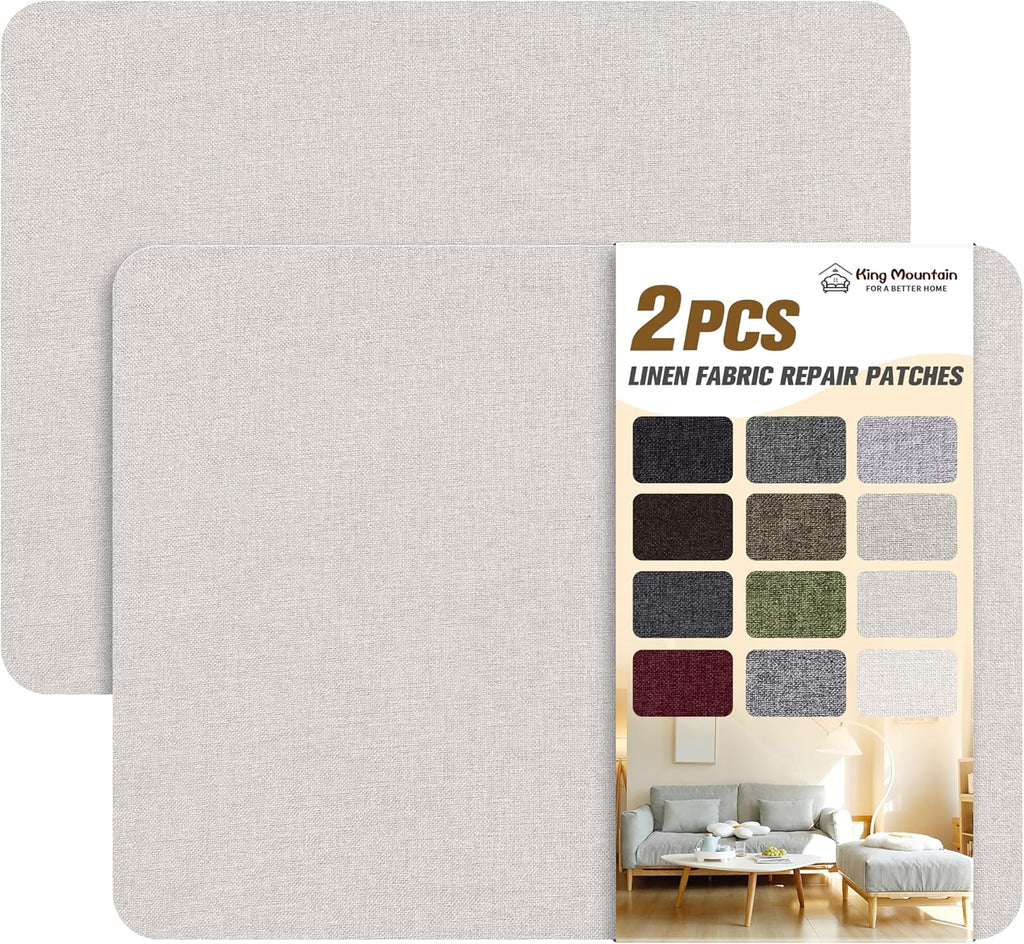 KING MOUNTAIN Fine Linen Repair Patches, Self-Adhesive Fabric, 8X11 Inch 2 PCS, Multi Color, for Linen Sofa and Clothes (Beige)