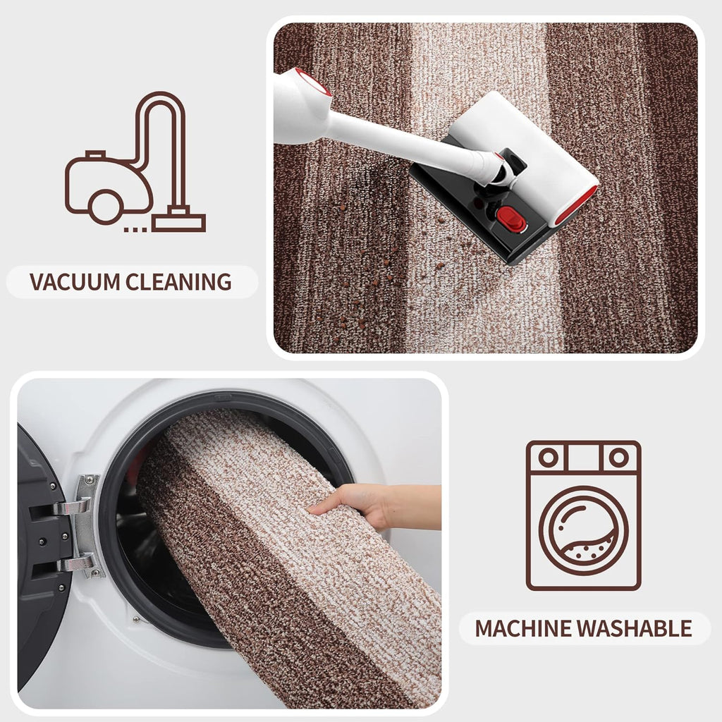 Kitinjoy Indoor Outdoor Door Mat, 47x24 Non-Slip Absorbent Dirt Trapper, Low-Profile Washable Inside Entrance Front Floor Mat, Sturdy Soft Entry Doormats for Entryway, Brown