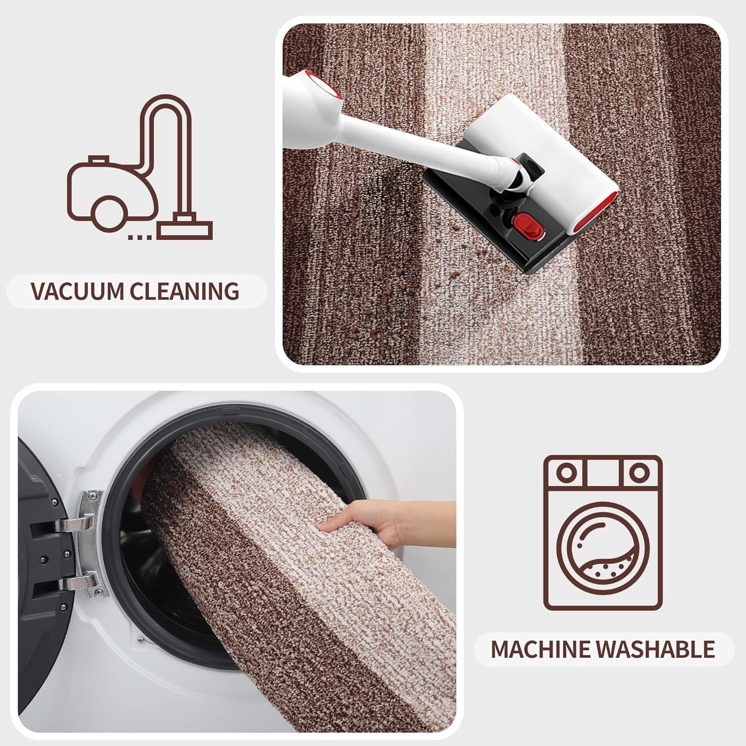 Kitinjoy Indoor Outdoor Door Mat, 47x24 Non-Slip Absorbent Dirt Trapper, Low-Profile Washable Inside Entrance Front Floor Mat, Sturdy Soft Entry Doormats for Entryway, Brown