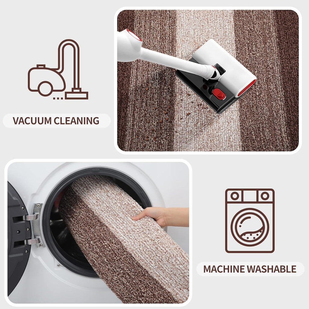 Kitinjoy Indoor Outdoor Door Mat, 48x32 Non-Slip Absorbent Dirt Trapper, Low-Profile Washable Inside Entrance Front Floor Mat, Sturdy Soft Entry Doormats for Entryway, Brown