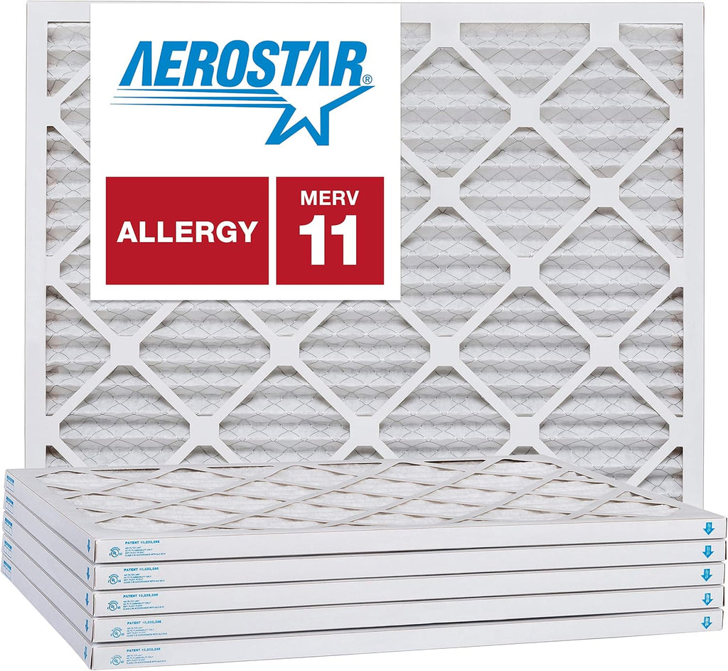 Aerostar 6x30x1 MERV 11-6 Count - Pleated Furnace & Air Conditioner Filters - Removes Dust, Cold & Flu Germs, Lint, Mold, Pet Dander, Allergy-Causing Pollen, Smog & Smoke