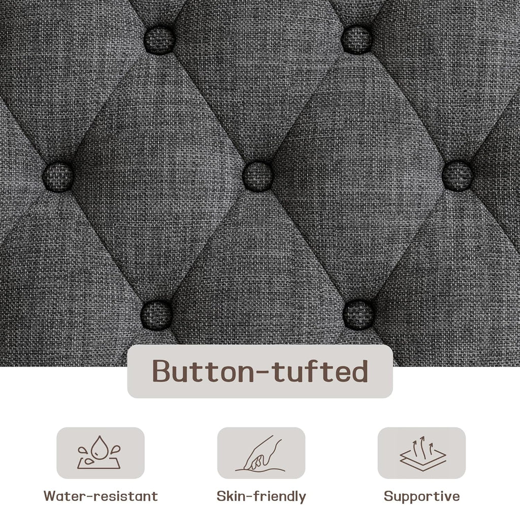 48" Large Ottoman with Storage Coffee Table, Upholstered Tufted Linen Ottoman Bench with Solid Wood Shelf for Living Room, Bedroom, Holds 250lbs (Dark Gray)