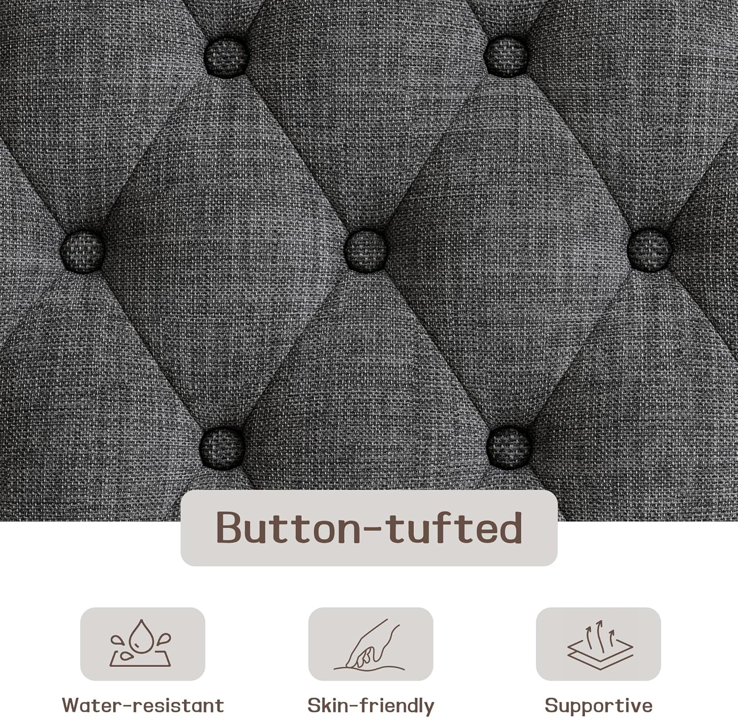 48" Large Ottoman with Storage Coffee Table, Upholstered Tufted Linen Ottoman Bench with Solid Wood Shelf for Living Room, Bedroom, Holds 250lbs (Dark Gray)