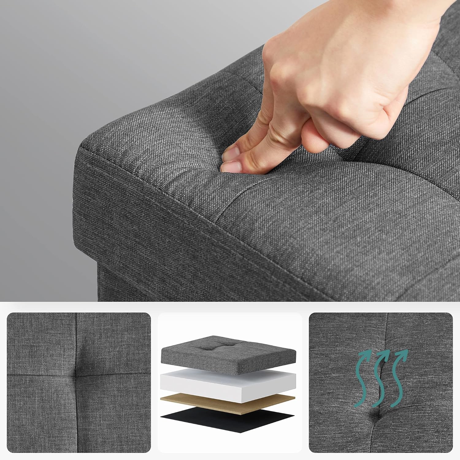 SONGMICS Storage Ottoman Bench, Foldable Foot Rest with Legs, 15 x 30 x 15.2 Inches, End of Bed Bench, Storage Chest, Load up to 660 lb, for Living Room, Bedroom, Entryway, Slate Gray ULSF16GYZ