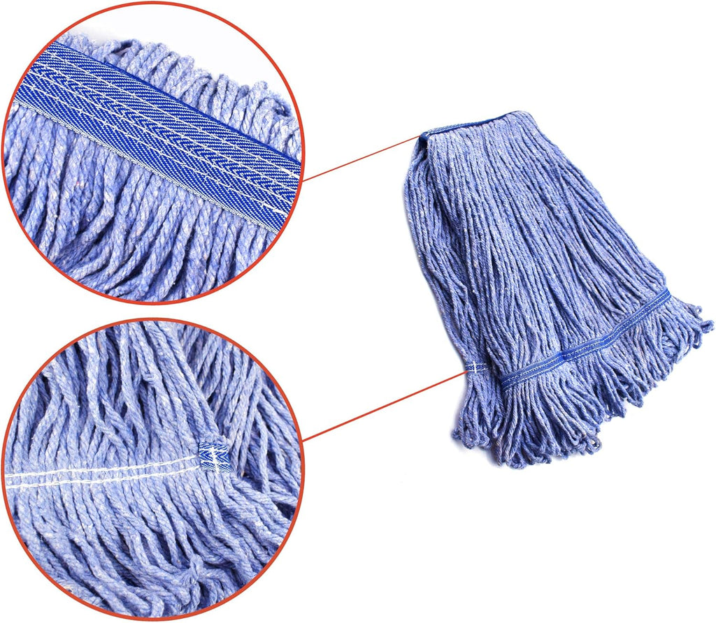 String Mop Heads Replacement Heavy Duty Commercial Grade Blue Cotton Looped End Wet Industrial Cleaning Mop Head Refills (3, Large)