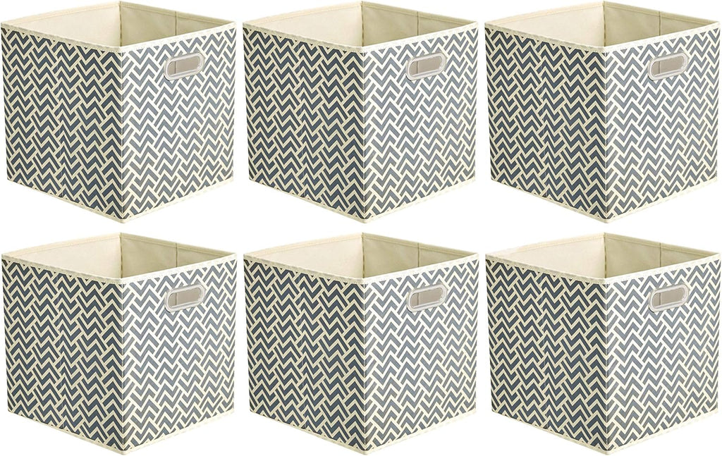 Amazon Basics Collapsible Cube Storage Organizer Bins, 6-Pack, 10.5 x 10.5 x 11 inches, Chevron Grey