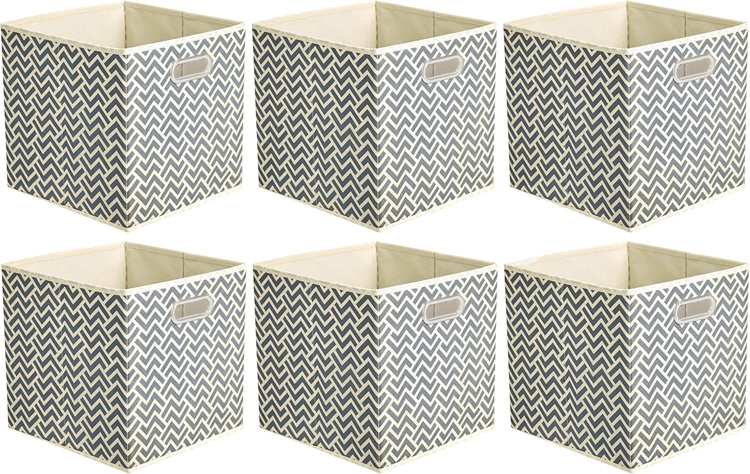 Amazon Basics Collapsible Cube Storage Organizer Bins, 6-Pack, 10.5 x 10.5 x 11 inches, Chevron Grey