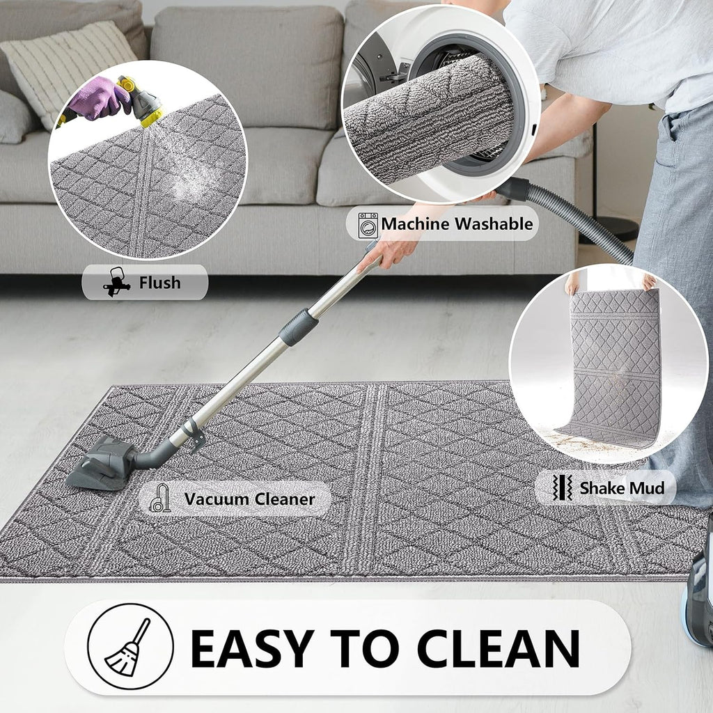 REFETONE Indoor Doormat, Front Back Door Mat 32"x40" Absorbent Rubber Backing Non Slip Door Mats, Low-Profile Resist Dirt Rugs, Machine Washable Door Rug Inside Floor Mat for Entryway, Light Grey