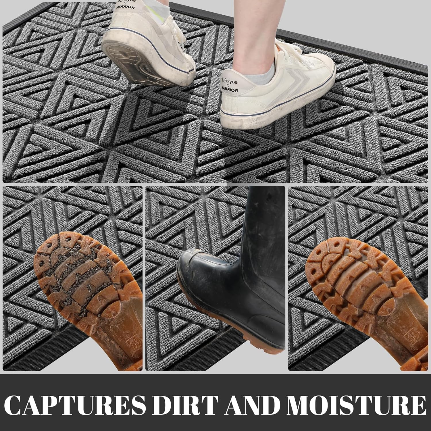 Yimobra Large Door Mat 47x24, All-Weather Waterproof Non-Slip Welcome Matt Outdoor, Heavy Duty Non Slip Doormat for Entryway for Patio and Garage Indoor, Easy Clean, Grey