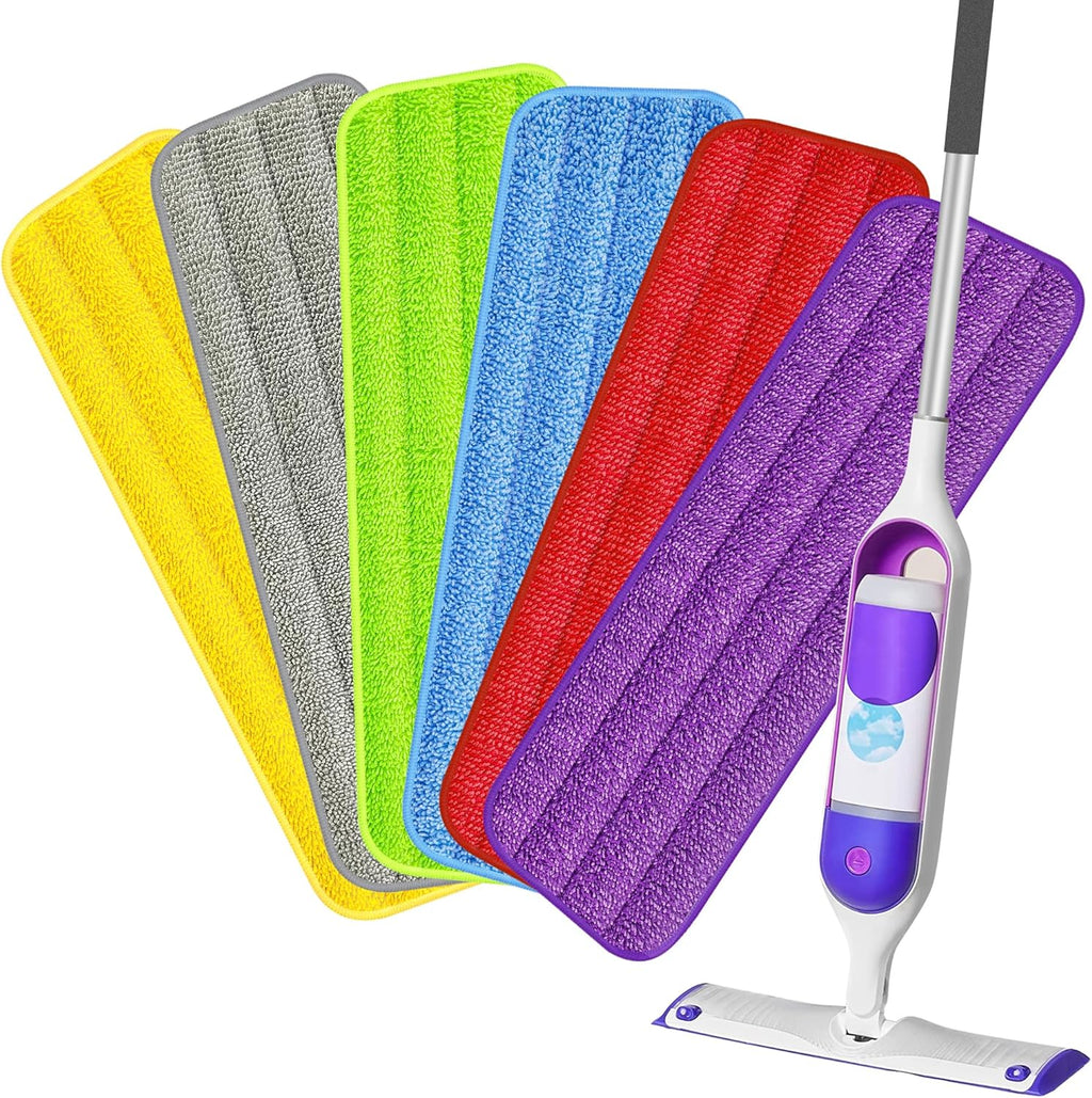 HOMTOYOU Reusable Mop Pads for Swiffer PowerMop: 6 Pack Microfiber Pad Refills for Multi-Surface Floor Cleaning - Machine Washable Replacement Sweeping Cloths for 13 ''-15 '' Spray Mop Colorful