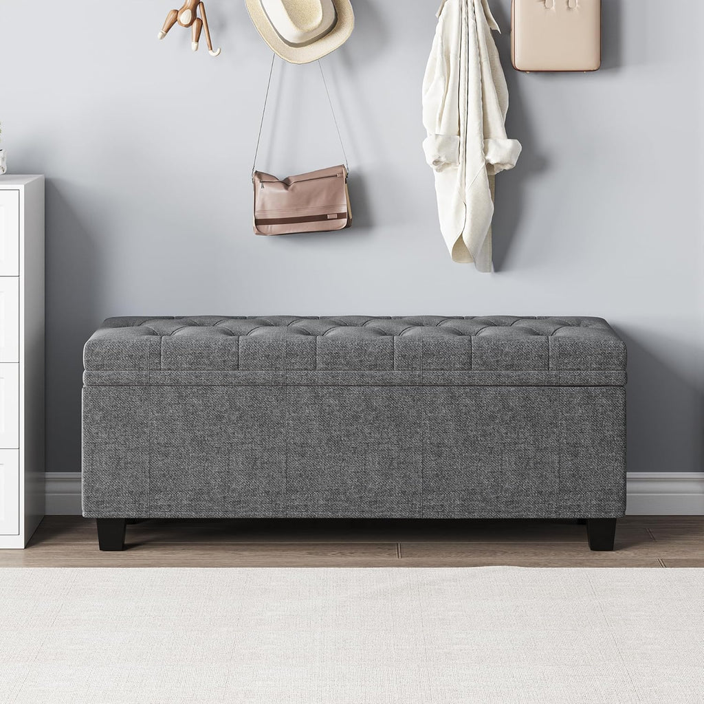 Maupvit Ottoman with Storage, Ottoman Bench with Lift Top, Upholstered Storage Bench with Hinged Lid, Bedroom Bench with Seating, Foot Rest Stool (Darkgray)