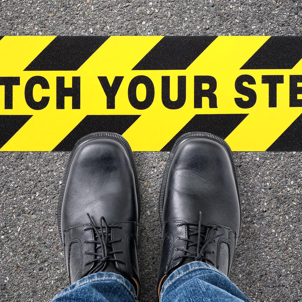 Boao 12 Pieces Watch Your Step Stickers Sign 6 x 24 Inch Caution Watch Your Step Floor Decals Warning Sticker Adhesive Tape Anti Slip Abrasive Tape for Workplace Safety Wet Floor Caution