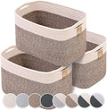 CHAT BLANC Cotton Rope Baskets for Organizing | 15”x10”x9” Storage Baskets for Shelves | Small Laundry Woven Baskets for Storage, Dog Toy Bin, Baby Basket,Off White&Brown 3 Pack
