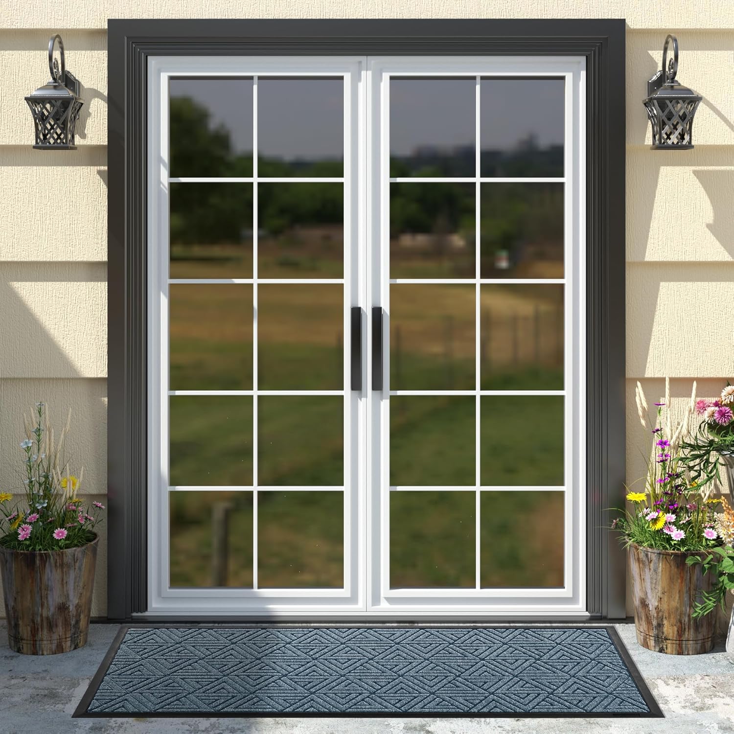 Yimobra Large Door Mat 47x24, All-Weather Waterproof Non-Slip Welcome Matt Outdoor, Heavy Duty Non Slip Doormat for Entryway for Patio and Garage Indoor, Easy Clean, Mix Blue