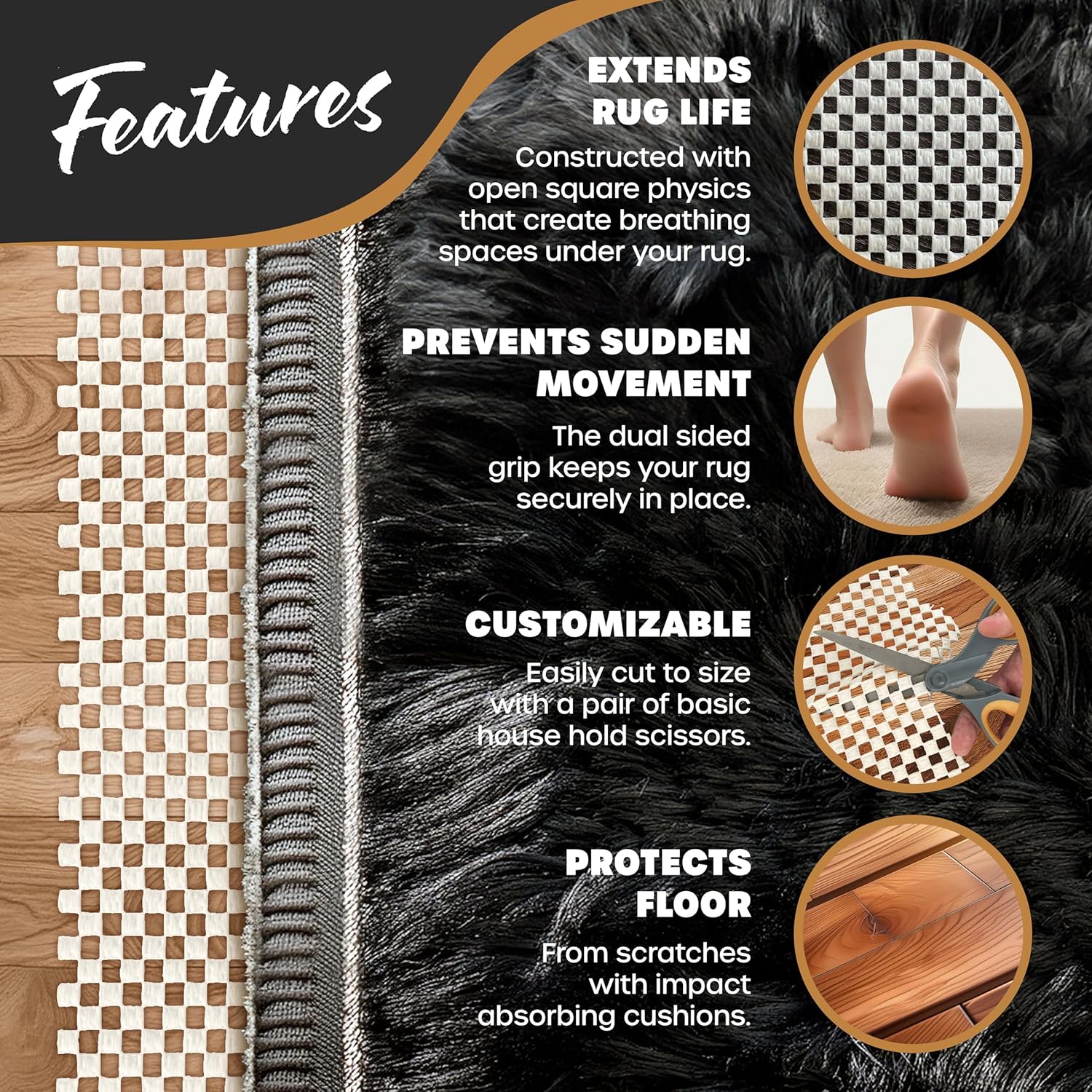 Nevlers 2 Ft x 3 Ft Rug Gripper Pad | Non Slip Rug Pads for Hardwood Floors & Other Surfaces | Open Weave PVC Foam Carpet Gripper Non Skid Pads | Customizable Nonadhesive Carpet Pad for Household Use