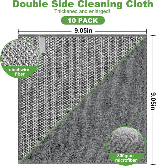 10 Counts Multipurpose Wire Dishwashing Rag,Non Scratch Wire Dishcloth,Microfiber Miracle Cleaning Cloth with Mesh,Dual-Sided Steel Mesh Cloth for Pot,Metal Scrubber for Washing Dishes,Grey