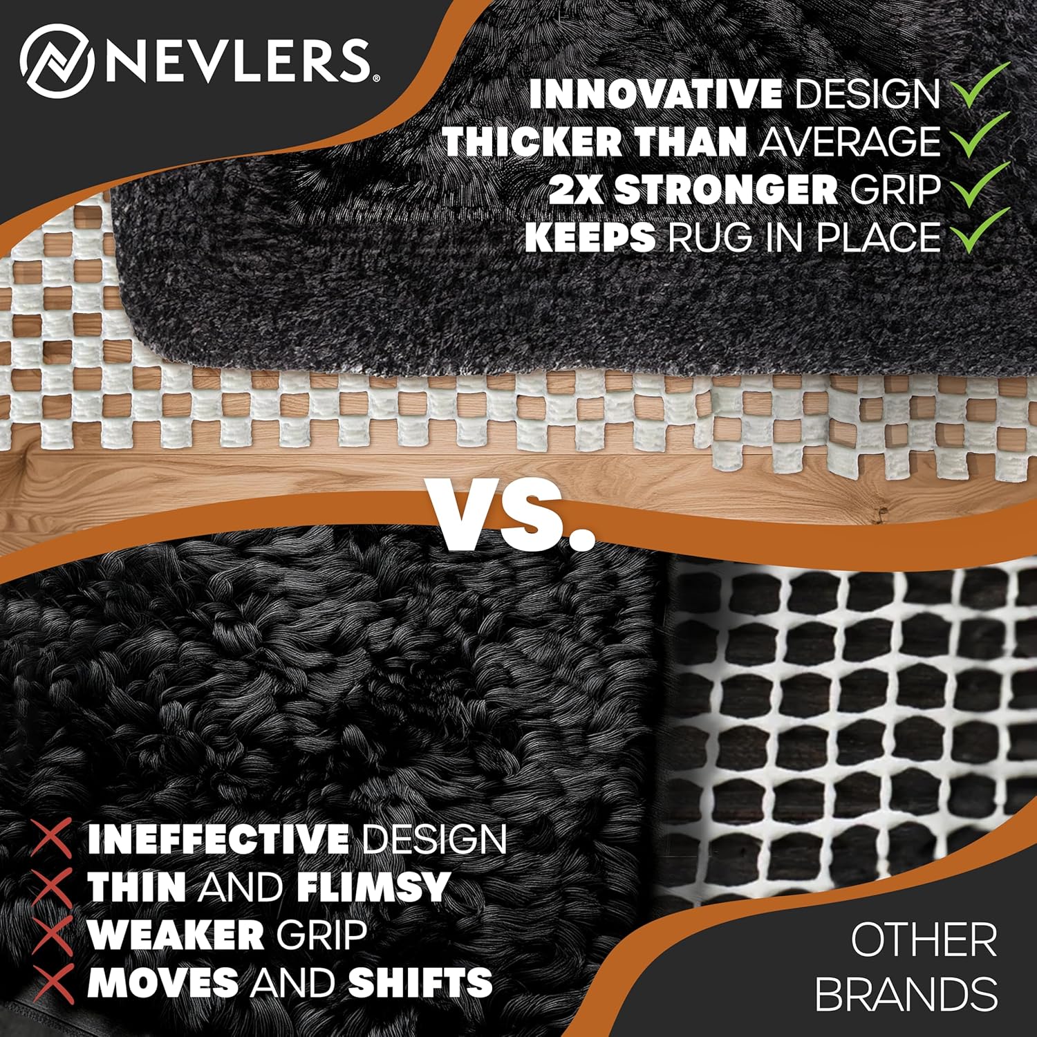 Nevlers 2 ft x 60 ft White Non Slip Rug Gripper Roll for Runners, Larger Rugs & Carpets | Strong Suction Non Skid Rug Pad for All Hard Surface Flooring | Breathable PVC Carpet Pad Anti Slip Rug Grips