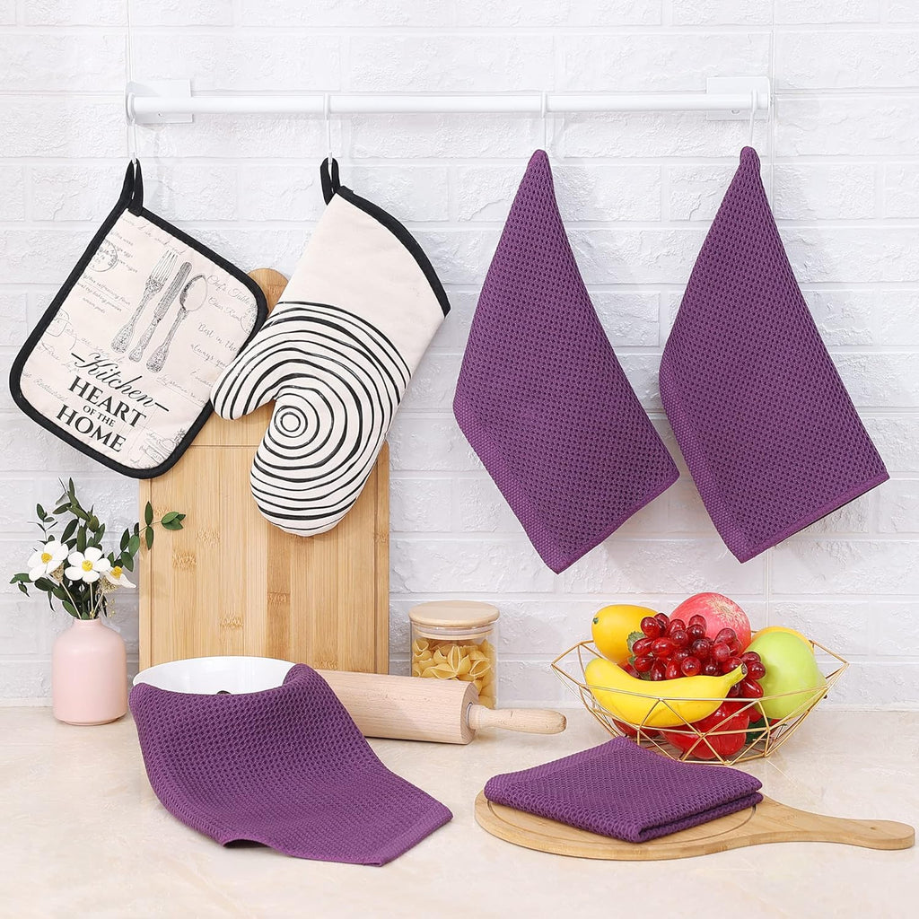 Homaxy 100% Cotton Waffle Weave Kitchen Dish Cloths, Ultra Soft Absorbent Quick Drying Dish Towels, 12 x 12 Inches, 8-Pack, Purple