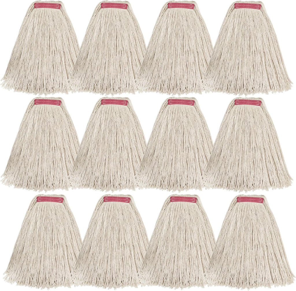 Matthew Cleaning 24oz 12Pack Cotton Mop Head Replacement,Looped-Open String Heavy Duty String Mop Refills,Universal Headband Blend,Floor Cleaning for Home, Industrial and Commercial Use(White)