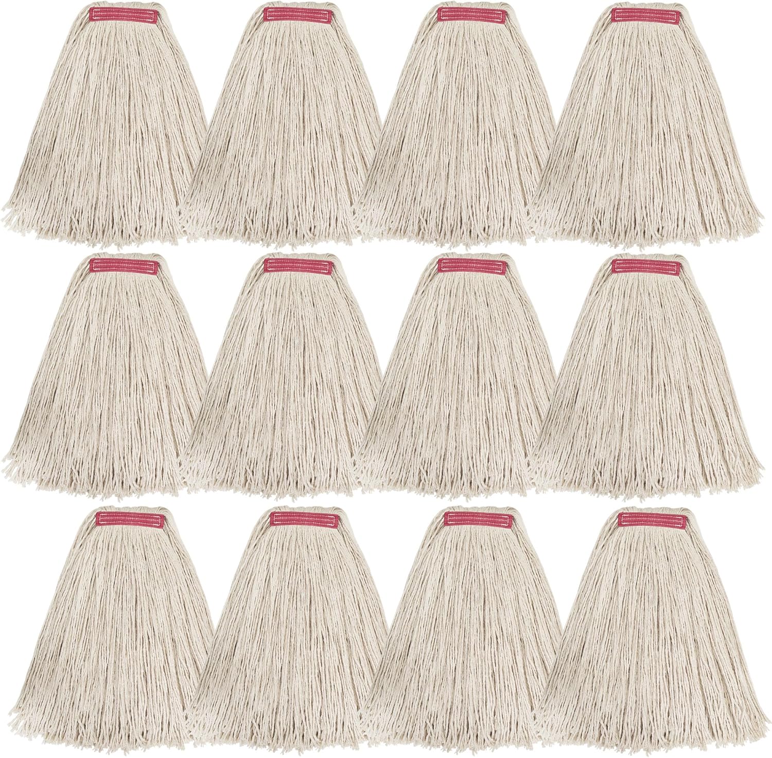 Matthew Cleaning 24oz 12Pack Cotton Mop Head Replacement,Looped-Open String Heavy Duty String Mop Refills,Universal Headband Blend,Floor Cleaning for Home, Industrial and Commercial Use(White)