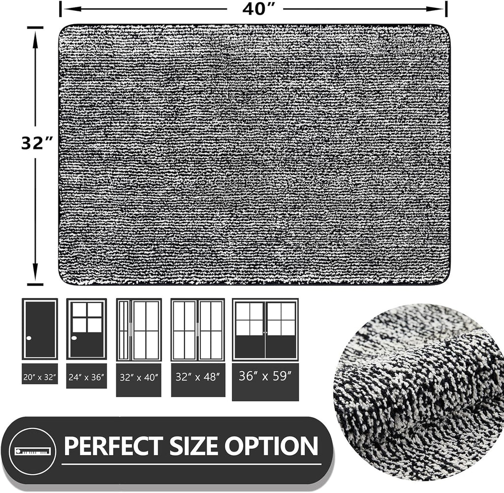 REFETONE Indoor Doormat, Front Door Mat 32"x40" Absorbent Rubber Backing Non Slip Back Door Mats, Washable Low-Profile Inside Floor Mat Door Rugs for Entryway, Resist Dirt Mud Mat for Dogs, Black