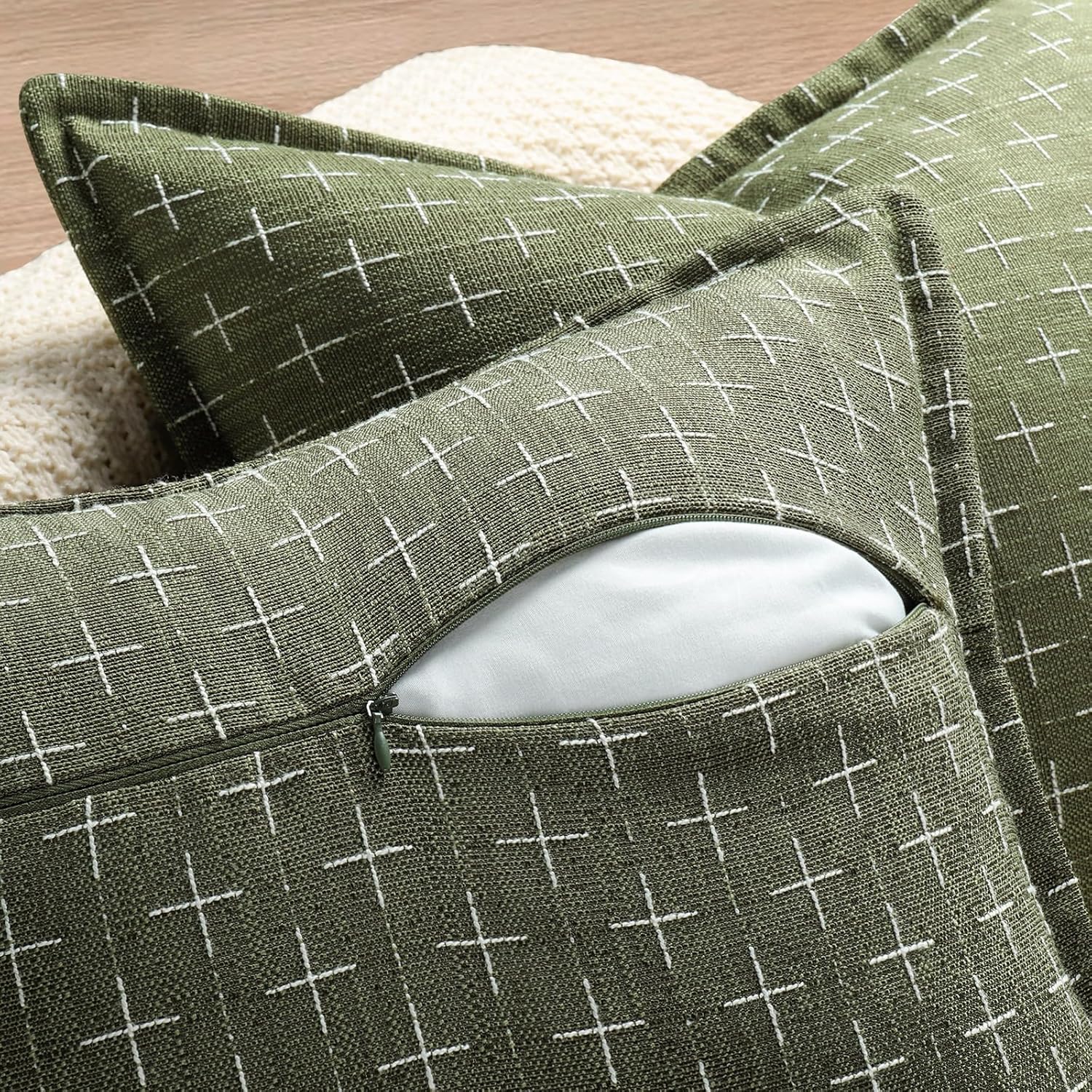 ZWJD Pillow Covers 20x20 Set of 2 Soft Polyester Textured Pillow Covers with Stylish Flange Edge Cozy Farmhouse Throw Pillows for Couch Bed Sofa Living Room