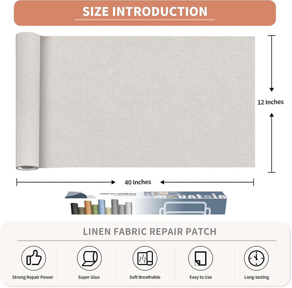 Fine Linen Fabric Patches, Self-Adhesive, Extra Large 12x40 Inch, Multi Color, for Sofa & Clothes Repair