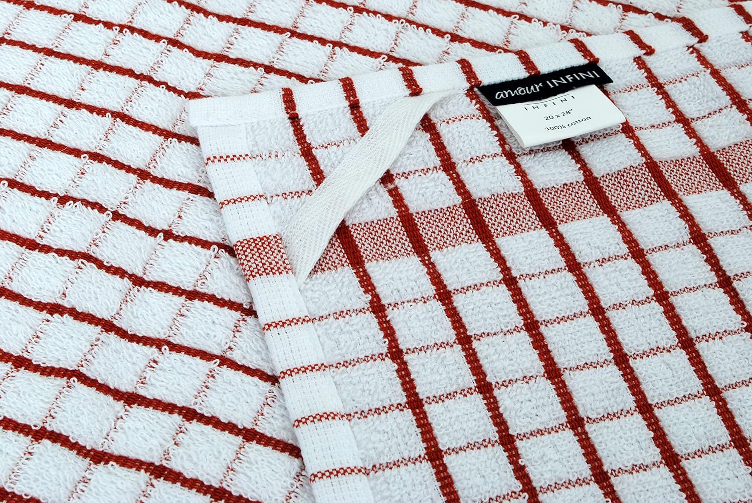 AMOUR INFINI Kitchen Towels Set of 4 - Highly Absorbent, Super Soft Terry Cotton 20x28 Inch Dish Towels with Hanging Loop - Hand & Tea Towels for Cleaning & Drying Dishes (Rust)
