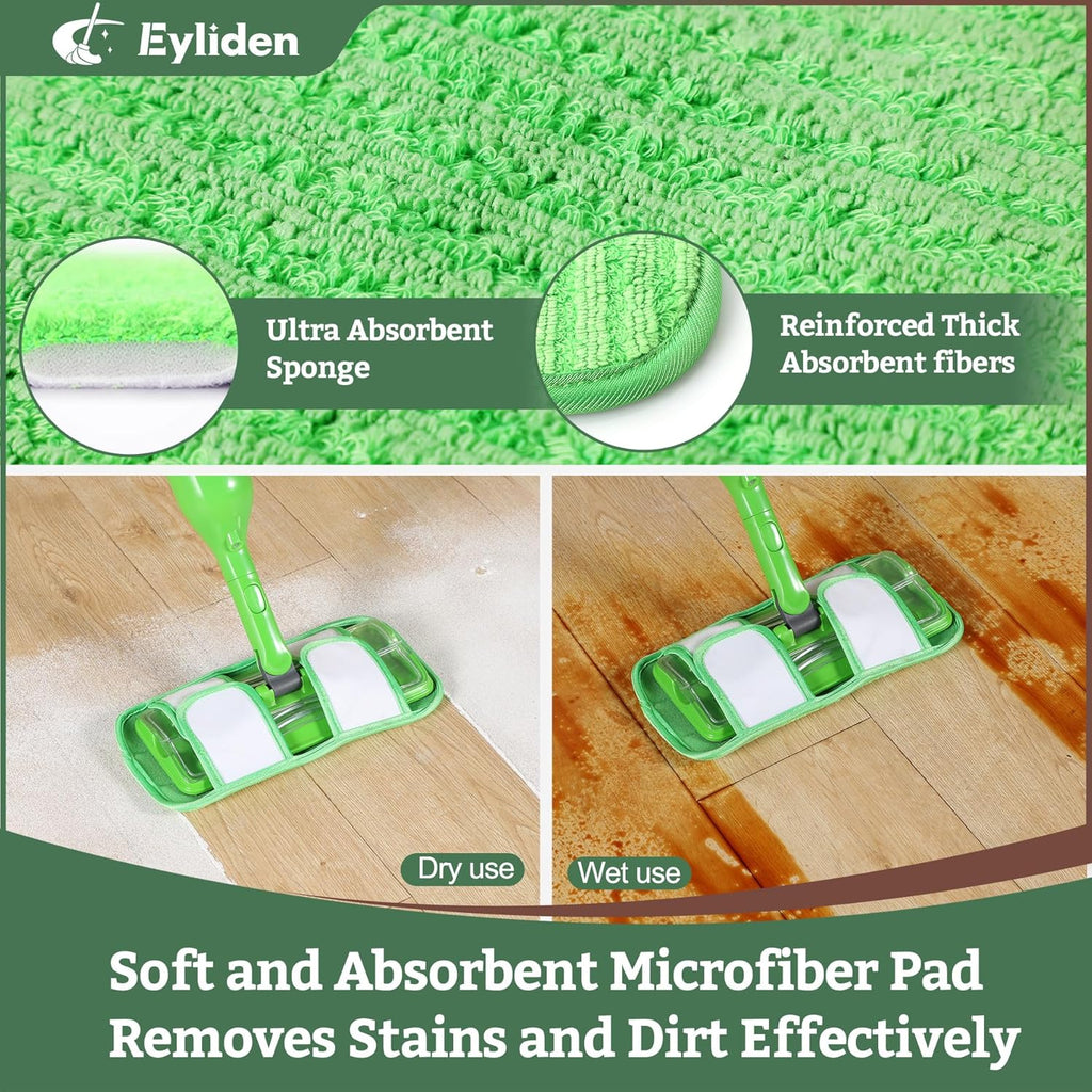 Eyliden Spray Mop - Design for Small Spaces | 12 Disposable Cloths, 1 Reusable Pad, 13 oz Refillable Bottle | Wet Mops for Apartments and Dorms Floors, Lock Tight Design, No Lost Pads - Swivel Head