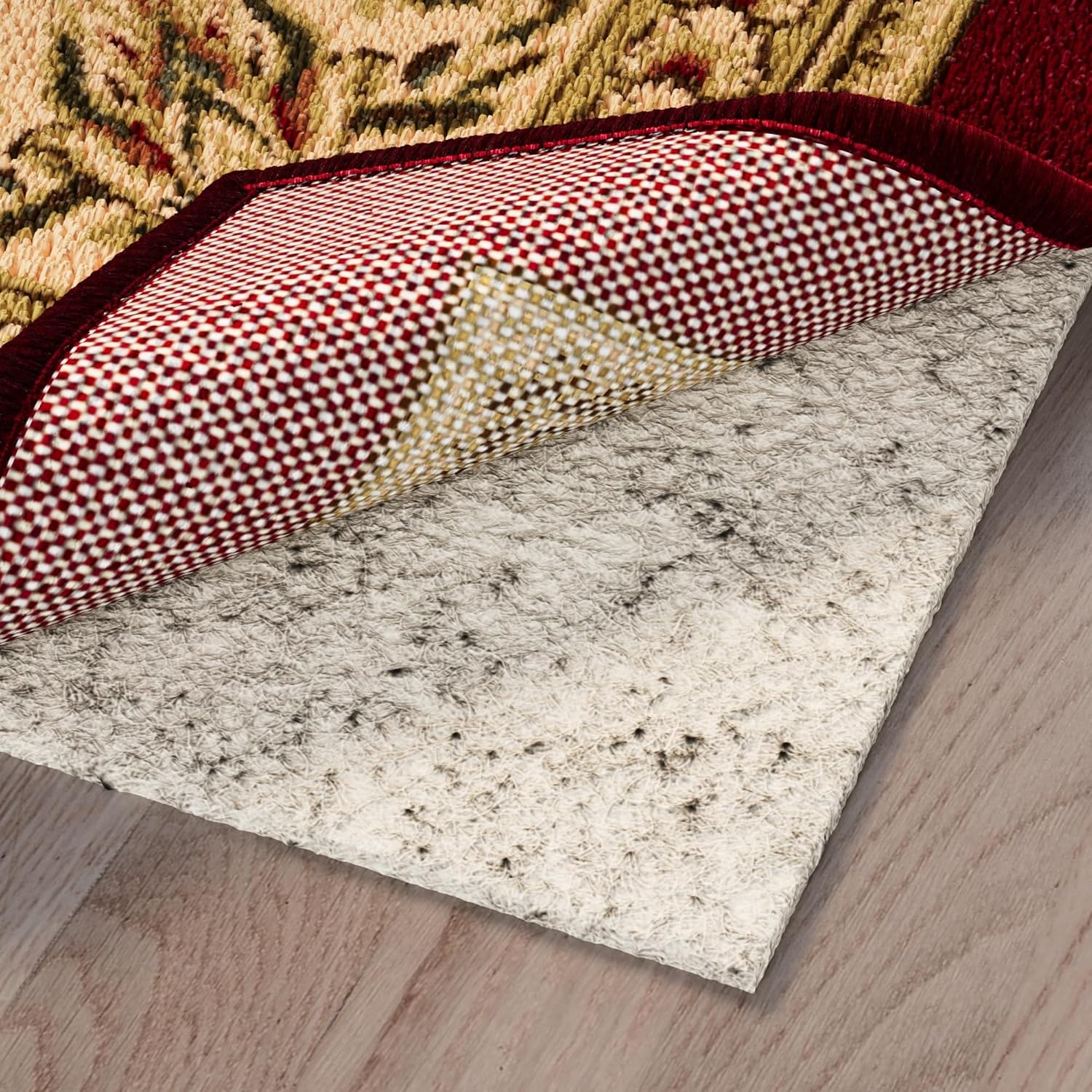 Ottomanson 7'8" x 10' Non-Slip Rug Pad Gripper 1/12 Inch Ultra Thin Dual Surface Felt + Rubber Gripper - Safe for All Floors, Cream