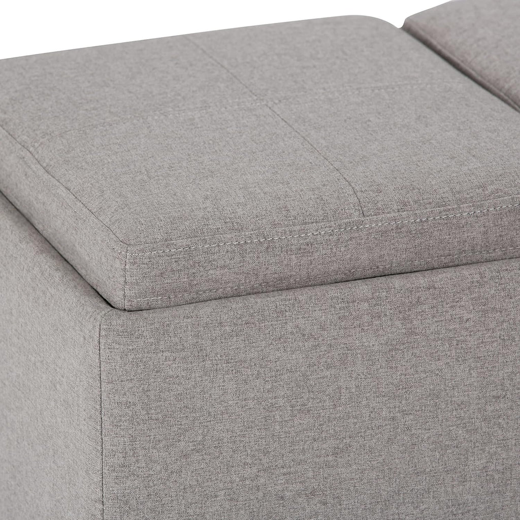 SIMPLIHOME Avalon 42 inch Wide Contemporary Rectangle Storage Ottoman in Cloud Grey Linen Look Fabric, Assembled, for the Living Room, Entryway and Family Room