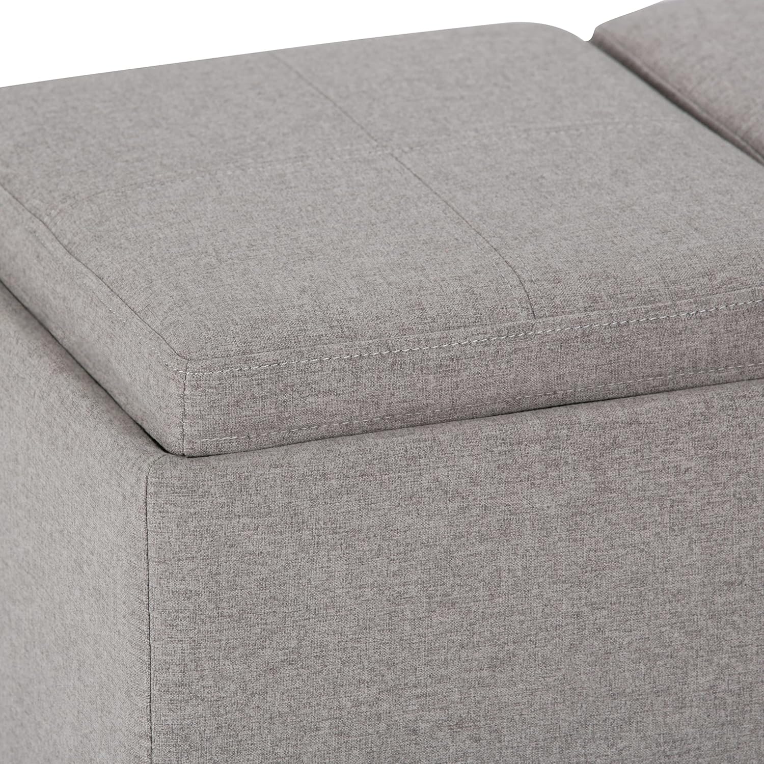 SIMPLIHOME Avalon 42 inch Wide Contemporary Rectangle Storage Ottoman in Cloud Grey Linen Look Fabric, Assembled, for the Living Room, Entryway and Family Room