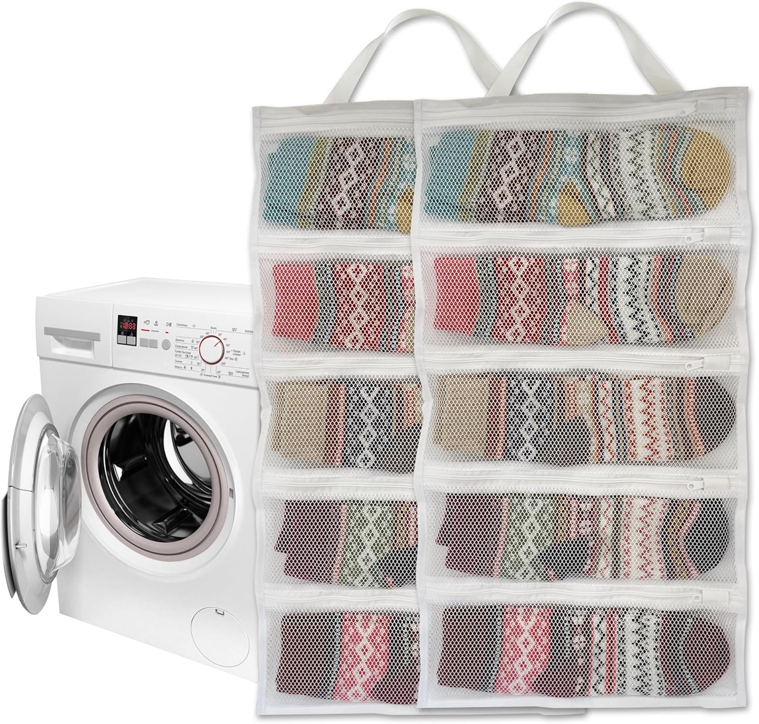 Mesh laundry bags for washing machine, can wash 10 pairs of socks, maintain shape, keep one pair,Laundry room organization suitable for socks and small items, 2pcs (Large)