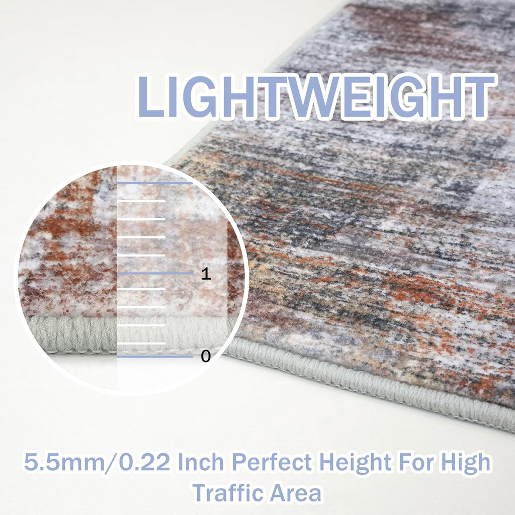 IOHOUZE Abstract Area Rugs 8x10 Ft Washable Large Rugs for Living Room, Non Slip Dining Room Rug, Printed Faux Wool Rugs for Bedroom, Floor Carpet for Office Nursery Playroom, Orange Grey