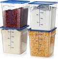 CURTA 4 Pack Food Storage Containers with Blue Lids - NSF Listed Commercial Grade in 18.0 Qt - Square, Clear, Polycarbonate