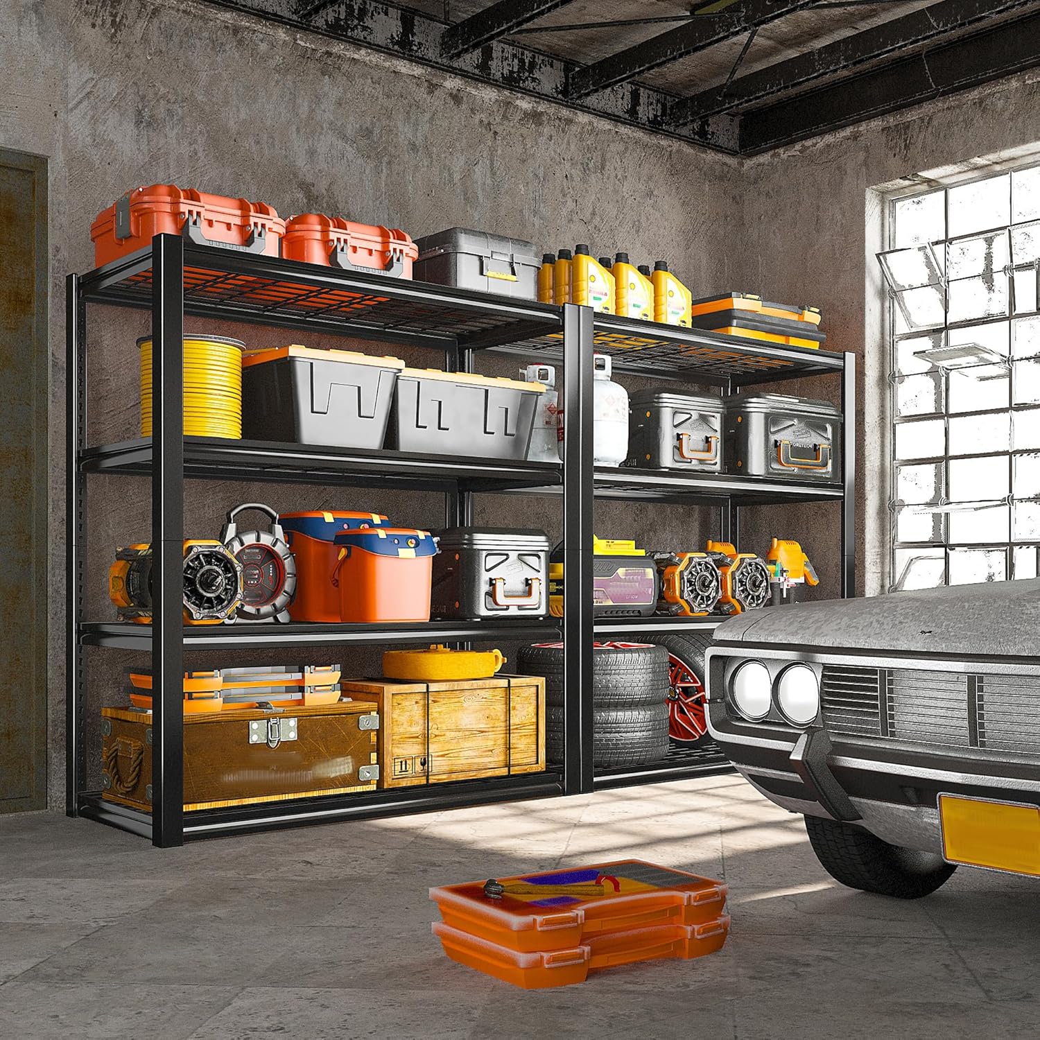 REIBII 40" W Garage Shelving 2240 LBS Storage Shelves Adjustable Heavy Duty Shelving 4 Tier Metal Shelves for Storage 59.5"H Metal Shelf for Pantry Basement Warehouse 40"W × 19.5"D × 59.5"H, 3 Pack