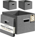 DECOMOMO Storage Bins for Shelves Robust Fabric Closet Bins for Shelves Toy Storage Clothes Books (Pack of 3 – Charcoal)