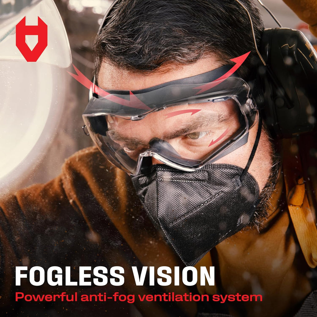 NoCry Safety Goggles Over Glasses with Extreme Impact Resistance — ANSI Z87.1 Certified Eye Protection with Anti-Fog, Anti-Scratch and UV380 Lenses — Adjustable Strap — Ideal for the Chemistry Lab