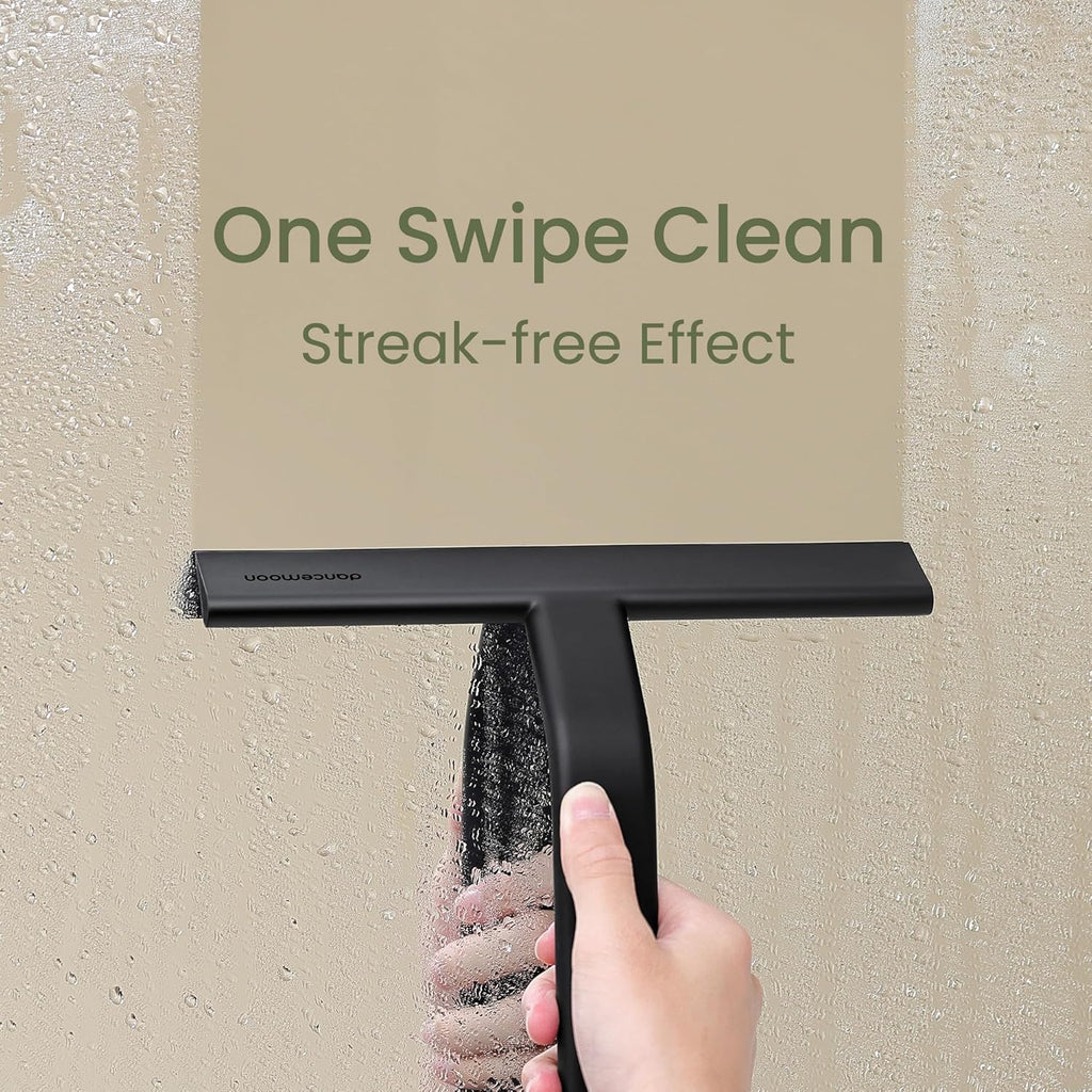 dancemoon JustHang Shower Squeegee for Glass Doors, All-One-Piece Silicone with Built-in Hook Design for Easy Hanging and Cleaning, 10 Inch Black