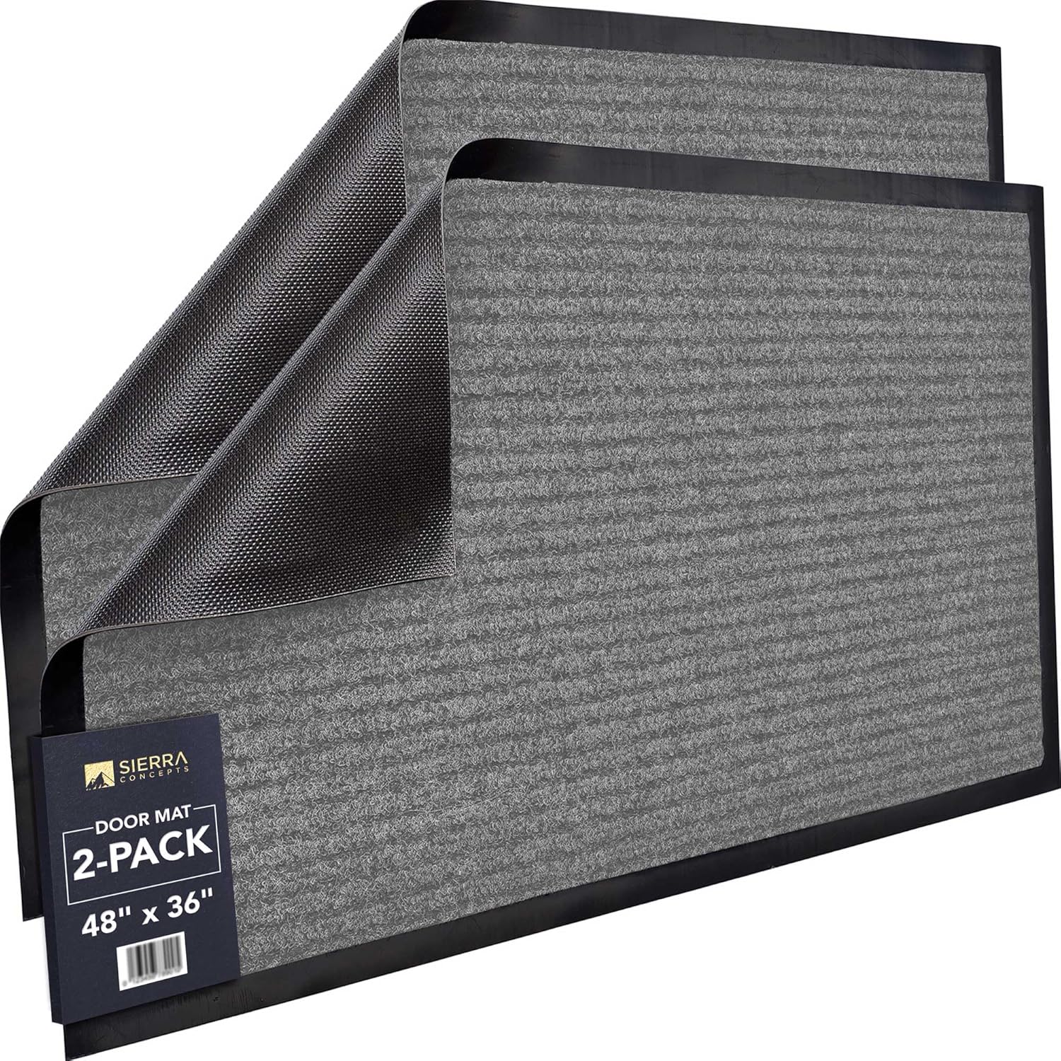 Sierra Concepts Front Door Mat X-Large Welcome Floor Mats - Entryway Indoor Outdoor Entrance Doormat, Patio, Porch, Muddy Dog Shoe, Inside Outside Low Profile 48x36in, 2-Pack Battleship Gray