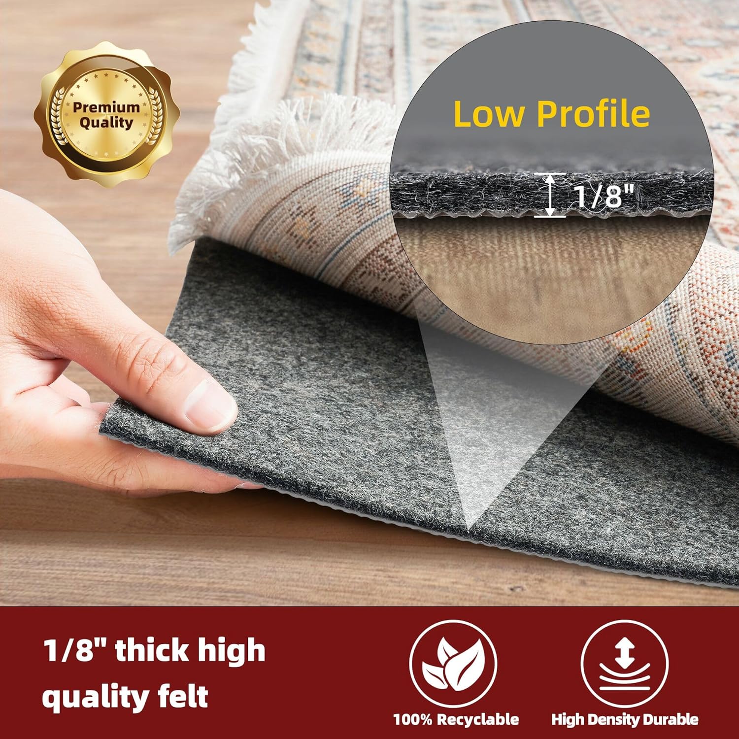 BAGAIL Felt and Natural Rubber Backing Rug Pads 1/8” Thick, 2 x 6 Ft Non Slip Rug Gripper Keep Rugs in Place, Under Area Rug Protective Cushioned Pads, Carpet Runners, Hardwood Floors Protection