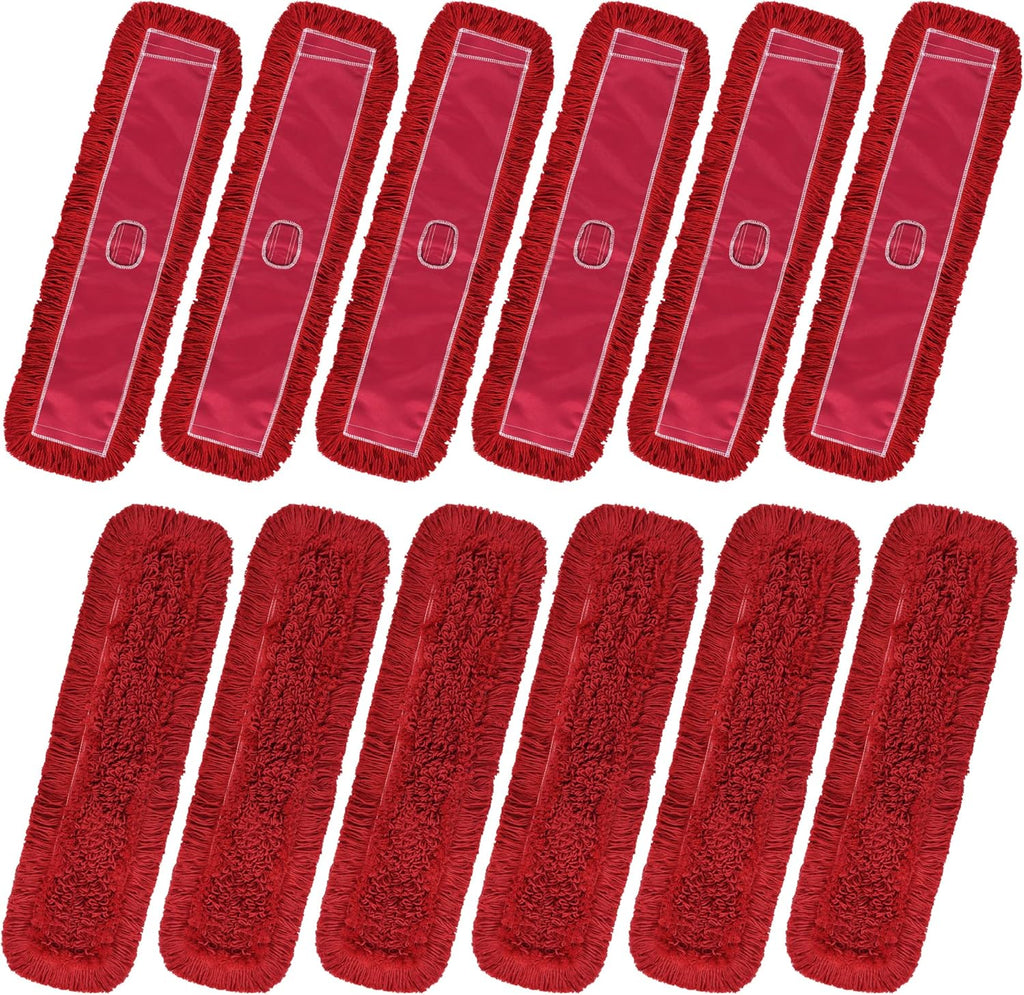 Matthew Cleaning 36'' Industrial Strength Cotton Dust Mop Refill Washable Replacement Heads for Residential & Commercial Use Fit Standard Dust Mop Frames, Hardwood, Concrete Floors Red 12 Pack