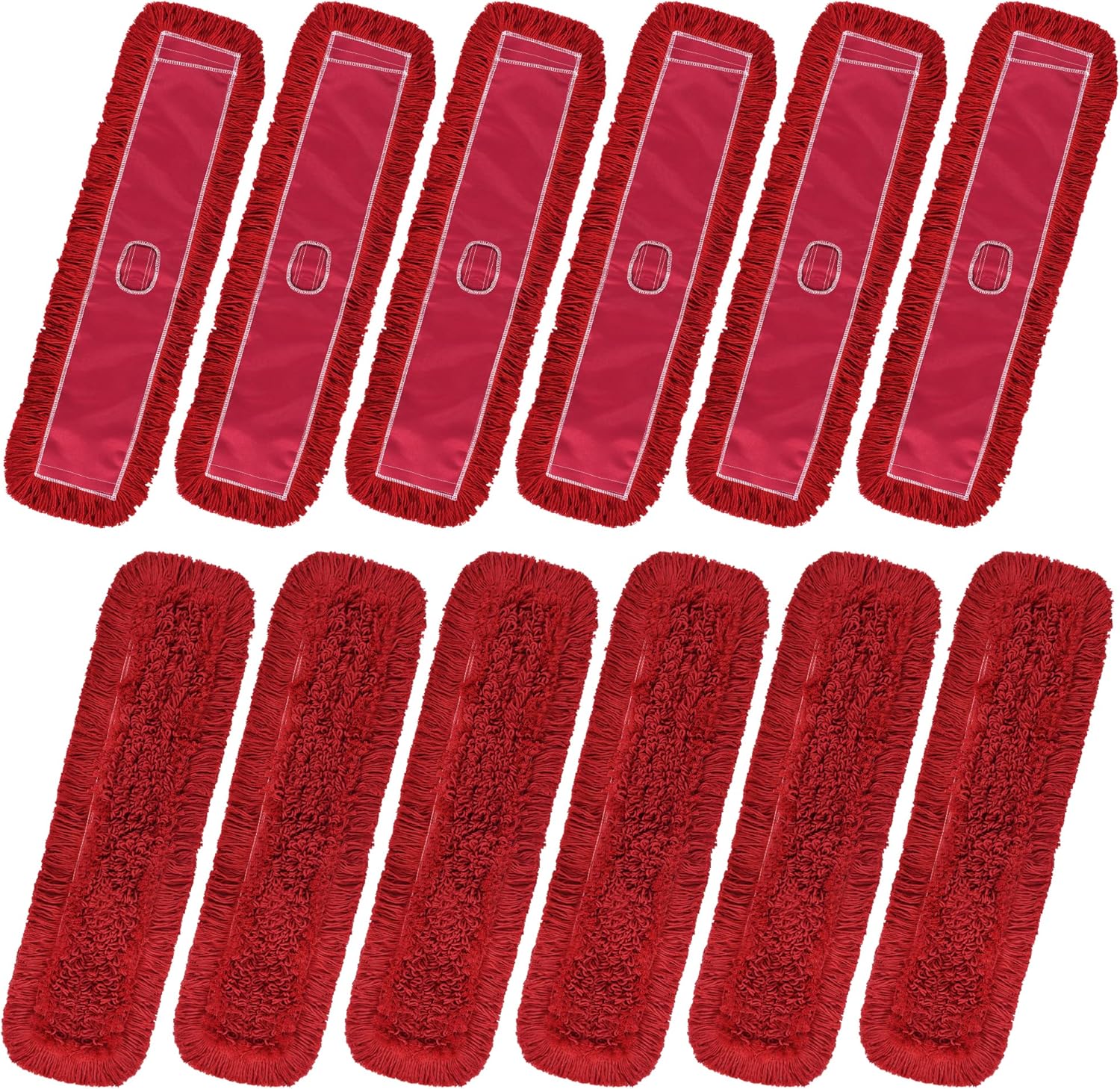 Matthew Cleaning 36'' Industrial Strength Cotton Dust Mop Refill Washable Replacement Heads for Residential & Commercial Use Fit Standard Dust Mop Frames, Hardwood, Concrete Floors Red 12 Pack