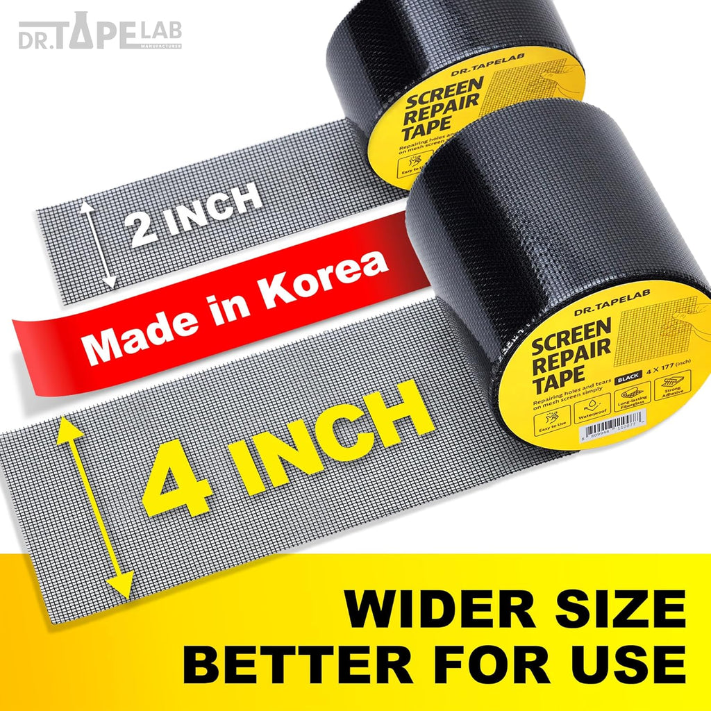 Grey Window Screen Repair Tape, 4 in X 15 FT, Screen Repair Kit for Windows or Doors, Strong Adhesive Patch Kit Fiberglass Mesh Tape