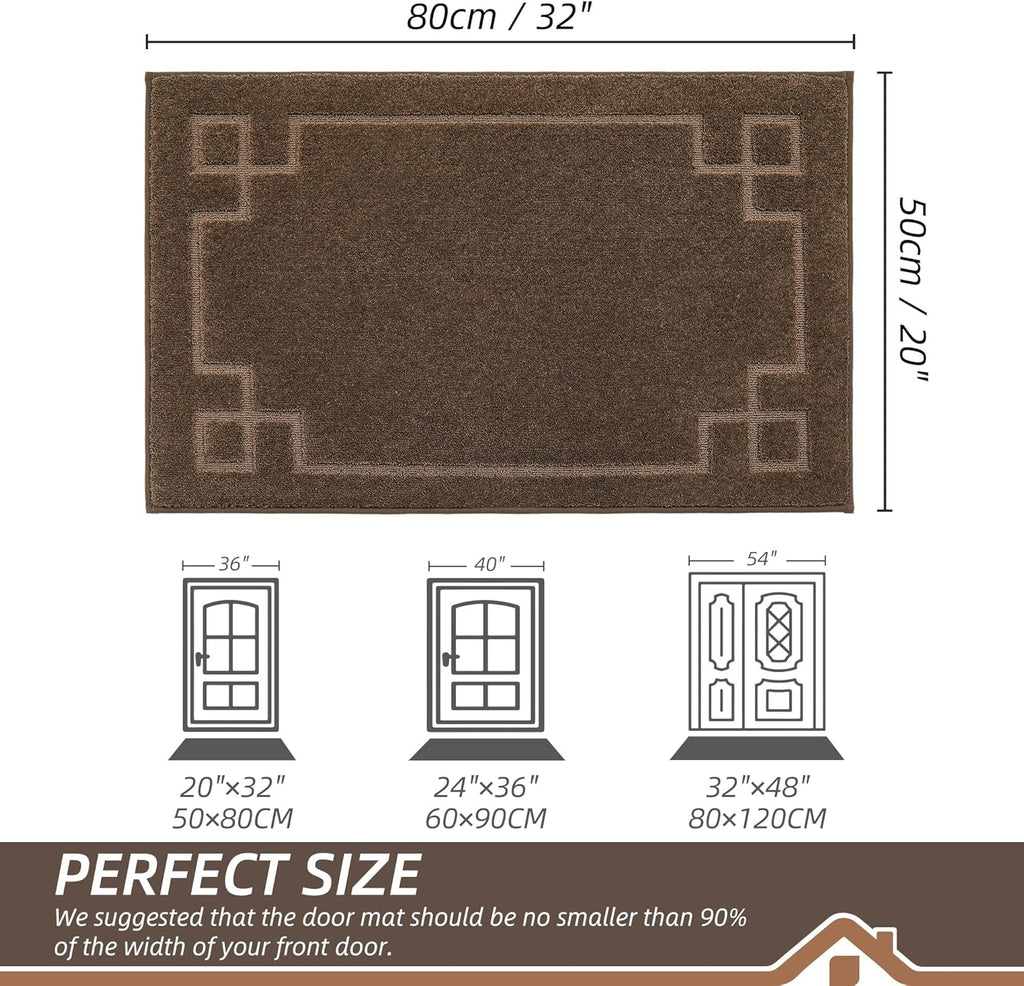 BEQHAUSE Door Mat 20" x 32", Non-Slip Door Mats Indoor Entryway Rugs Washable Low-Profile Absorbent and Stain Resist Floor Mats, Dog Door Mat for Front Back Door, Muddy Wet Shoes & Paws, Brown
