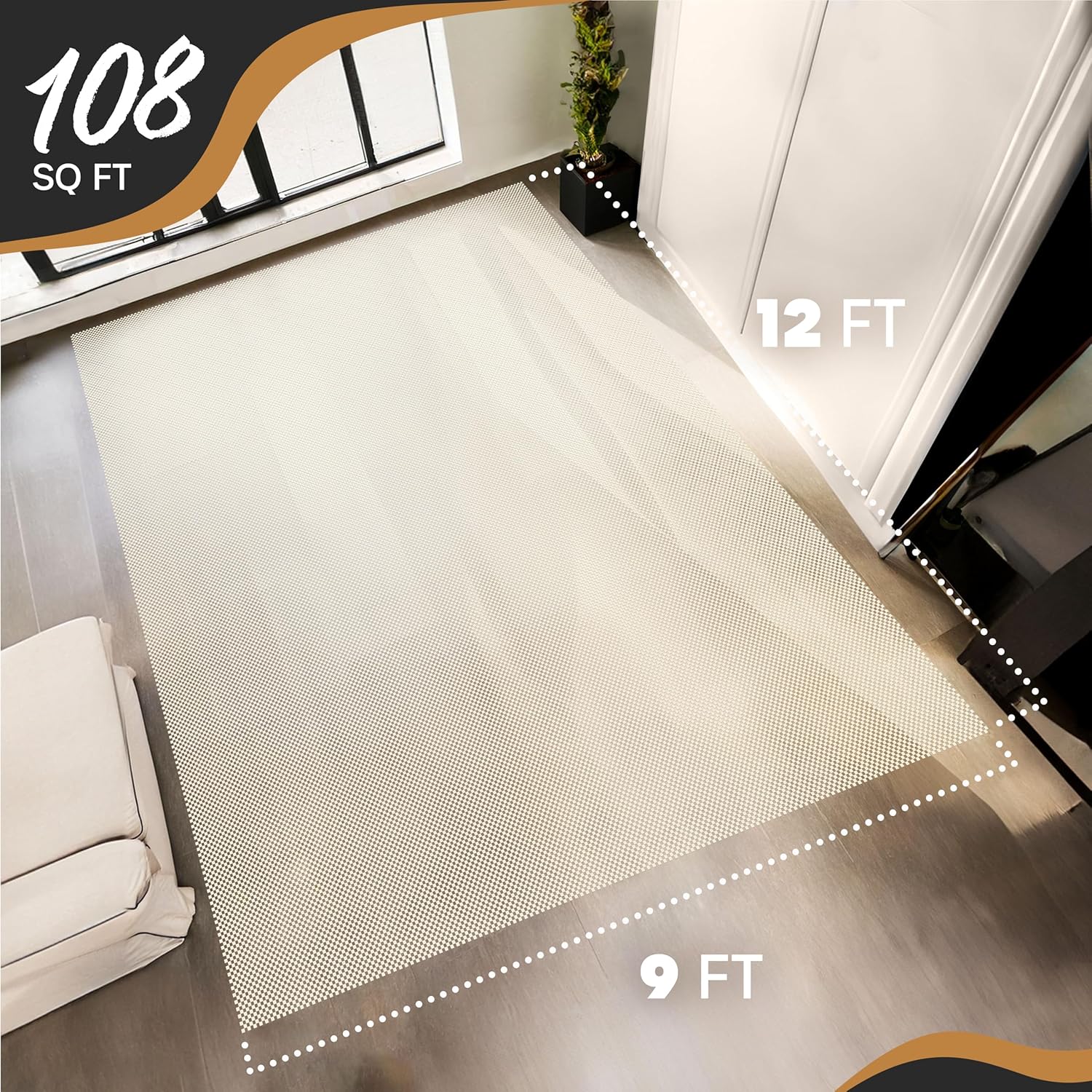 Nevlers 9'x12' White Rug Gripper for Hardwood Floors & Other Surfaces | PVC Carpet Pad | Open Weave Rug Pad Non Slip Design | Customizable Non Slip Rug Pads | Anti Skid Rug Gripper & Carpet Gripper